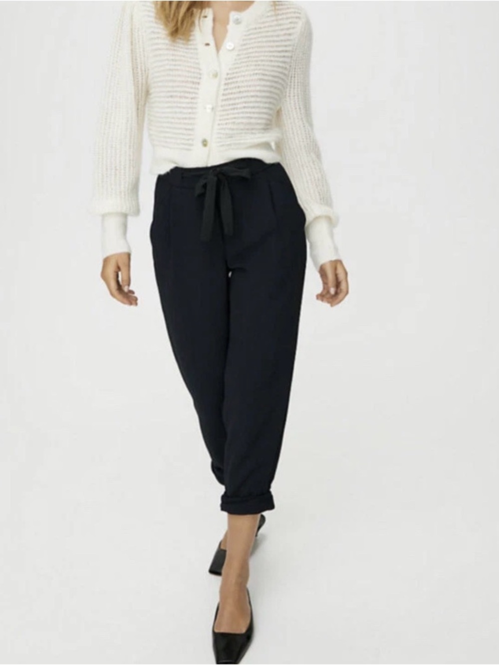 Wilfred Allant Pants Aritzia Size 10 Black Tie Waist High Rise Tapered Trouser